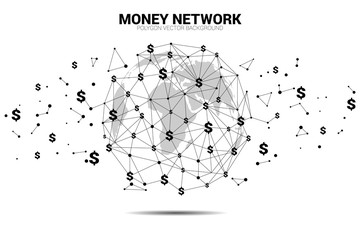 Aufkleber - World Globe with money dollar icon polygon dot connected line. Concept for financial network connection.