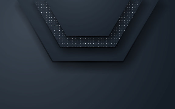 Black polygon abstract background with colorful glitters. Polygon geometric paper shapes.