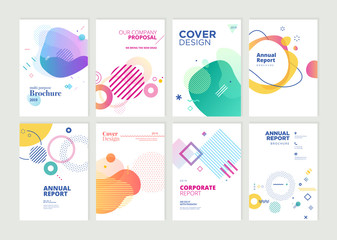 Set of brochure, annual report, flyer design templates in A4 size. Vector illustrations for business presentation, business paper, corporate document cover and layout template designs.