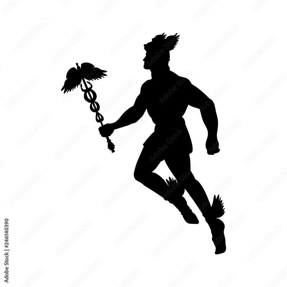 Vetor Hermes greek god silhouette mythology symbol fantasy. Vector
