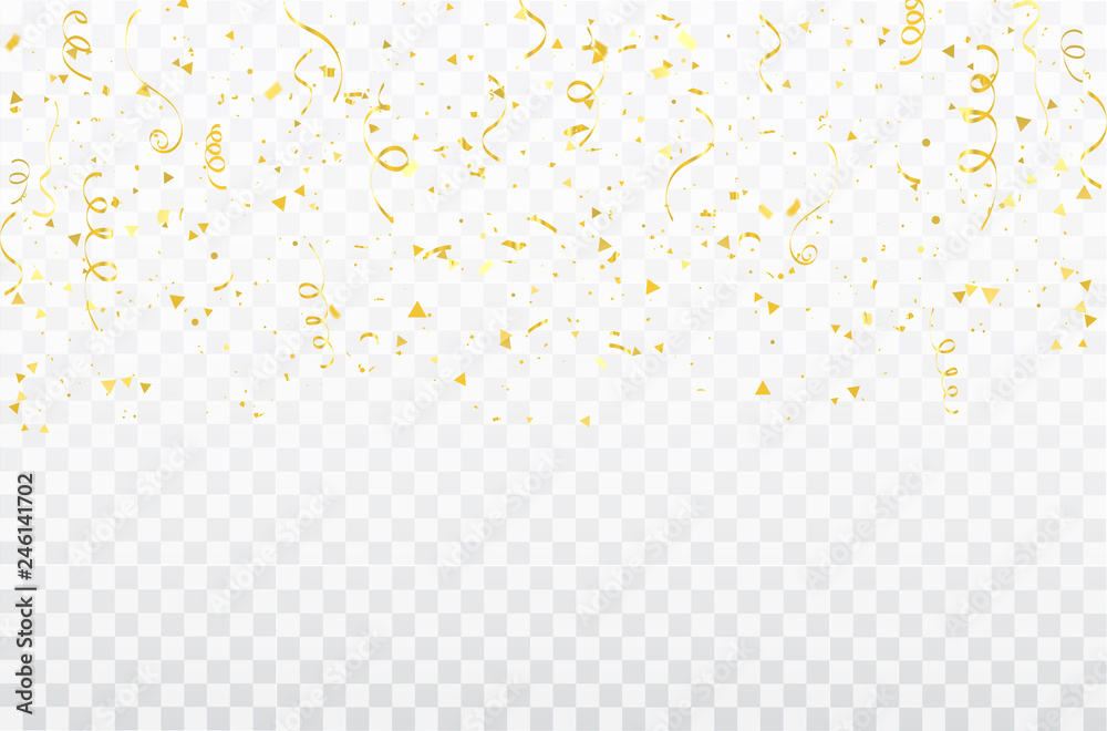 gold confetti Celebration carnival ribbons. luxury greeting rich card. - obrazy, fototapety, plakaty 