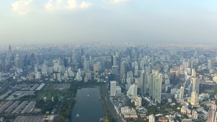 Wall Mural - Panorama of Bangkok central business downtown. Beautiful aerial view of big city life.