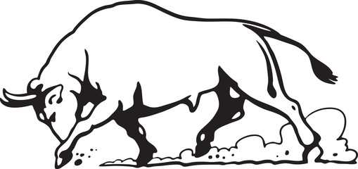 Wall Mural - Black and white sketch of bull