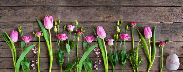 Spring flowers with easter egg