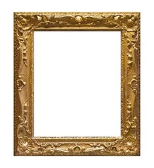 Golden frame for paintings, mirrors or photo isolated on white background