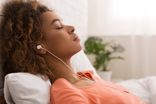 African-american Woman Listening Calm Music And Relaxing