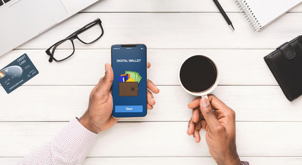 Poster - Man using smartphone with digital wallet application
