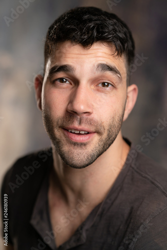Handsome Caucasian White Male With Black Short Hair And Stubble