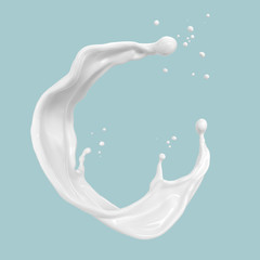 Wall Mural - splash of white milk or yogurt cream with clipping path 3d illustration.