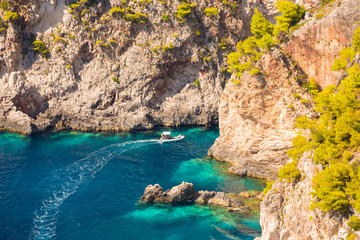 Picturesque bay on mediterranean sea coast in Greece