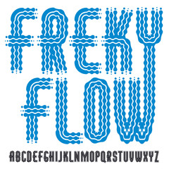 Poster - Set of cool disco vector upper case English alphabet letters isolated. Rounded bold condensed retro 70s font, typescript for use in logo design. Made using flow, wavy lines.