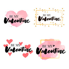 Collection of pink, black, white colored Valentine's day card, sale and other flyer templates with lettering. Typography poster, card, label, banner design set. Vector illustration EPS10