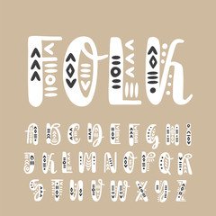 Poster - Vector brush pen handwritten capital alphabet  decorated with folk ornaments