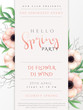 Vector illustration of spring party poster template with lettering label, anemone flowers