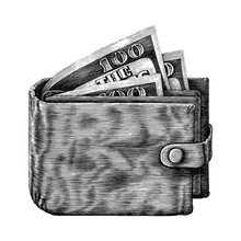 Wallet With Full Money Hand Draw Vintage Engraving Isoleted On White Background