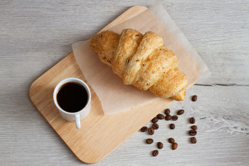 Wall Mural - breakfast with croissant and coffee