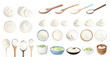 Set of delicious sour cream in dishware on white background