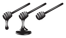Vector Monochrome Set Of Three Spoons With Dripping Honey