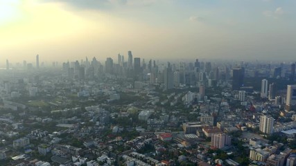 Wall Mural - Bangkok central business downtown aerial view. Big city life.