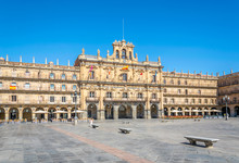 People Are Strolling Through Plaza Mayor At Salamanca, Spain