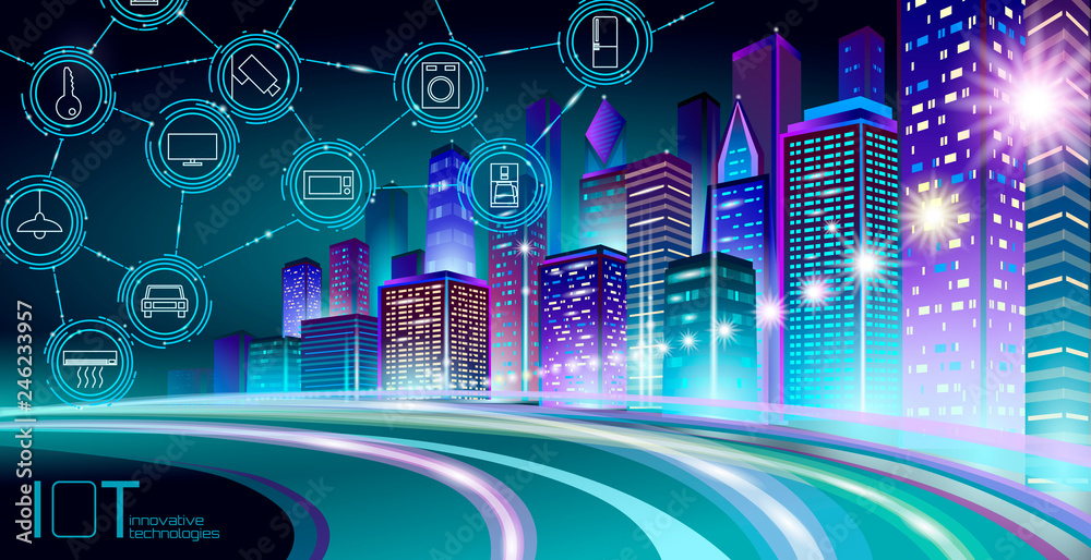Internet of things low poly smart city 3D wire mesh. Intelligent ...