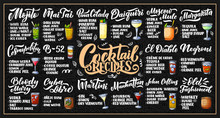 Lettering Set Of Cocktails Recipes. Template For Card Banner And Poster For Bar Menu And Restaurant