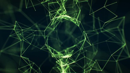 Wall Mural - flying through the abstract growing network green color in cyberspace seamless close-up with dof blu