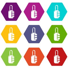 Poster - Lock combination icons 9 set coloful isolated on white for web