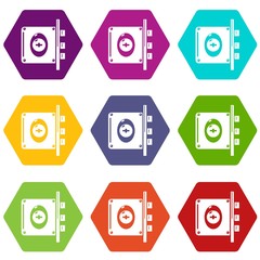 Poster - Lock interroom icons 9 set coloful isolated on white for web