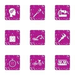 Poster - Work head icons set. Grunge set of 9 work head vector icons for web isolated on white background