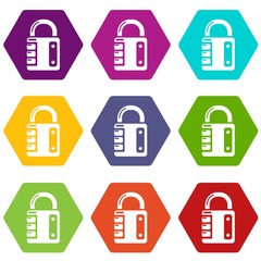 Poster - Lock system icons 9 set coloful isolated on white for web