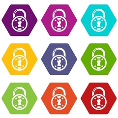 Poster - Lock icons 9 set coloful isolated on white for web