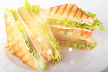 Wall Mural - Fresh tasty sandwiches on white plate