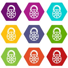 Poster - Lock modern icons 9 set coloful isolated on white for web