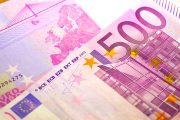 500 euro banknotes background. Popular for smuggling, contraband, corruption, illegal. Horizontal.