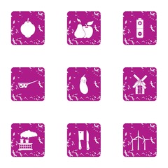 Poster - Powerful energy icons set. Grunge set of 9 powerful energy vector icons for web isolated on white background