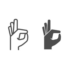 Poster - Gesture okay line and glyph icon. Ok hand gesture vector illustration isolated on white. Yes symbol outline style design, designed for web and app. Eps 10.