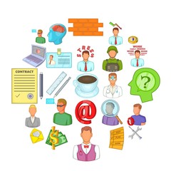 Poster - Difficult work icons set. Cartoon set of 25 difficult work vector icons for web isolated on white background