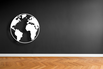 Wall Mural - world illustration / earth graphic on wall background in empty room -