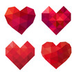 vector collection of polygonal red hearts on white background