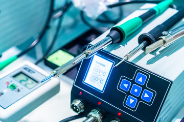 Poster - soldering iron. industrial soldering iron. temperature conditions during soldering work. industrial 
