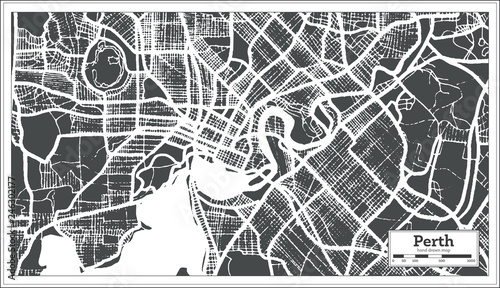 Fotomural Perth Australia City Map in Retro Style. Outline Map.