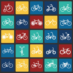 Poster - Bicycle icons set on color squares background for graphic and web design, Modern simple vector sign. Internet concept. Trendy symbol for website design web button or mobile app