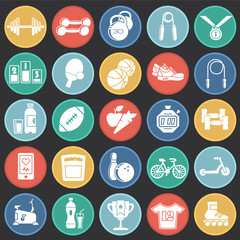 Poster - Healthy life icons set on color circles black background for graphic and web design, Modern simple vector sign. Internet concept. Trendy symbol for website design web button or mobile app