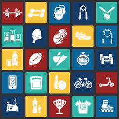 Poster - Healthy life icons set on color squares background for graphic and web design, Modern simple vector sign. Internet concept. Trendy symbol for website design web button or mobile app