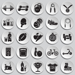 Poster - Healthy life icons set on plates background for graphic and web design, Modern simple vector sign. Internet concept. Trendy symbol for website design web button or mobile app