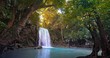 Spectacular waterfall in tropical forest. Amazing jungle nature background