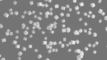 Poster - Ice cubes. Geometric shape in the air in architectural structure on grey background, 3d abstract illustration