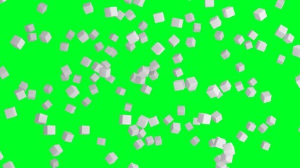 Poster - Ice cubes. Geometric shape in the air in architectural structure on green background, 3d abstract illustration