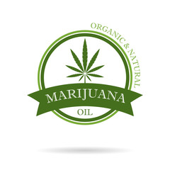 Wall Mural - Marijuana leaf. Medical cannabis. Hemp oil. Cannabis extract. Icon product label and logo graphic template. Isolated vector illustration.